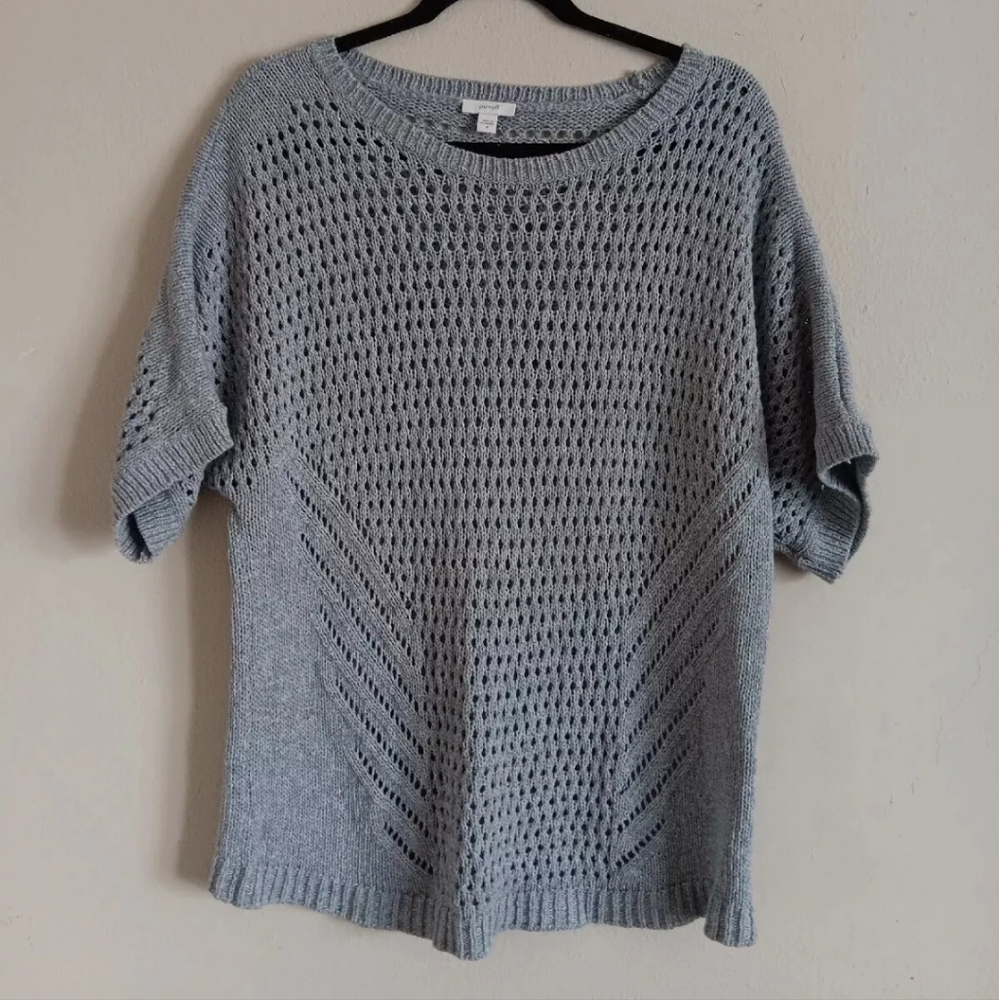 J. Jill Pure Jill Open Knit Crochet Short Sleeve Sweater Top